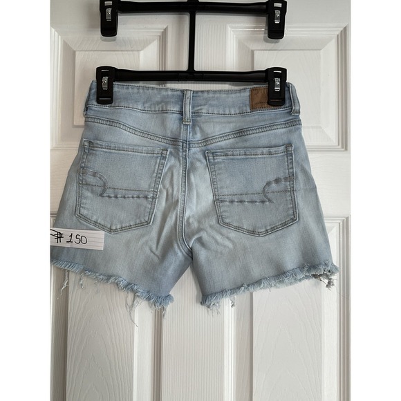 American Eagle Outfitters Shortie Cut Off Denim Shorts Blue Size 4 Fringe - Picture 4 of 5